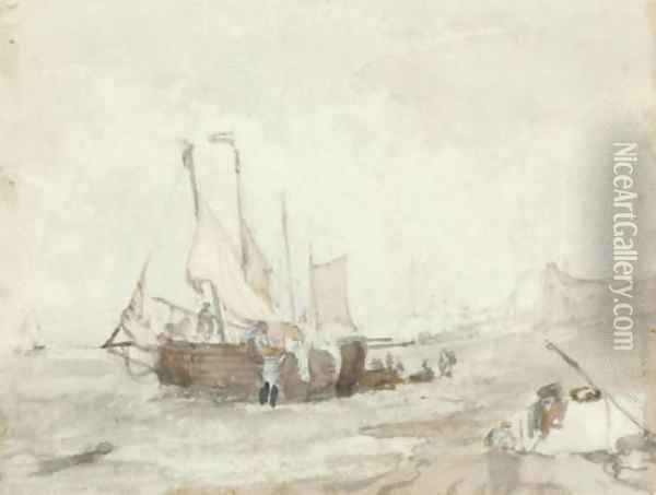 Fishermen unloading the catch Oil Painting - George Chambers