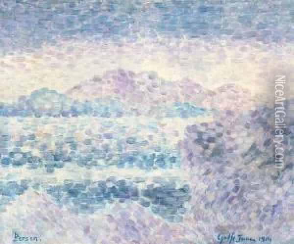 Paysage Pointilliste. Golfe Juan, 1914. Oil Painting - Henri Person