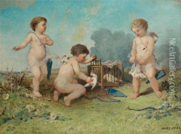 Colombes Retenues Par Les Amours Oil Painting - Jules Achille-Noel