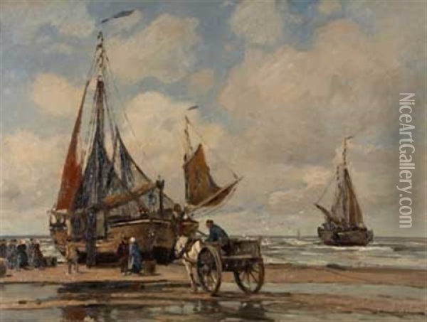Strandverkauf Des Frischen Fangs Oil Painting - Wilhelm Hambuechen