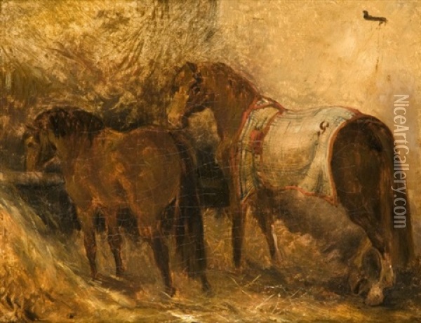 Chevaux A L'ecurie (study) Oil Painting - Theodore Gericault