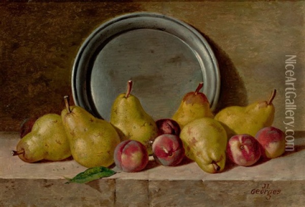 Stilleben Mit Birnen, Pfirsichen Und Zinnteller Oil Painting - Jean Louis Georges
