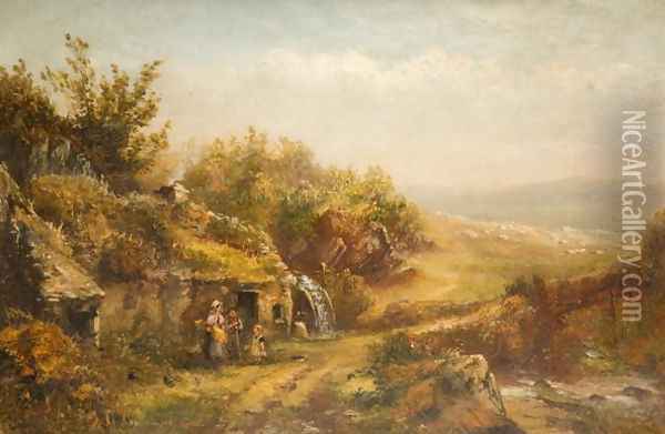 Cottage and Mill Wheel Oil Painting - William Henry Vernon