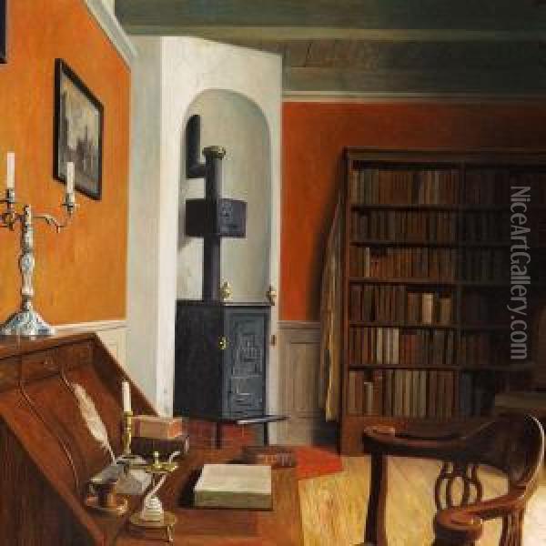 The Author Ludvig Holberg's Library At Terslosegard Oil Painting - Christian Tilemann-Petersen