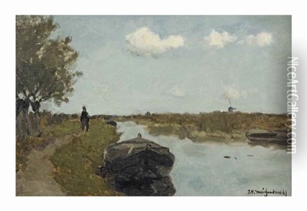 Along The Towpath Oil Painting - Jan Hendrik Weissenbruch