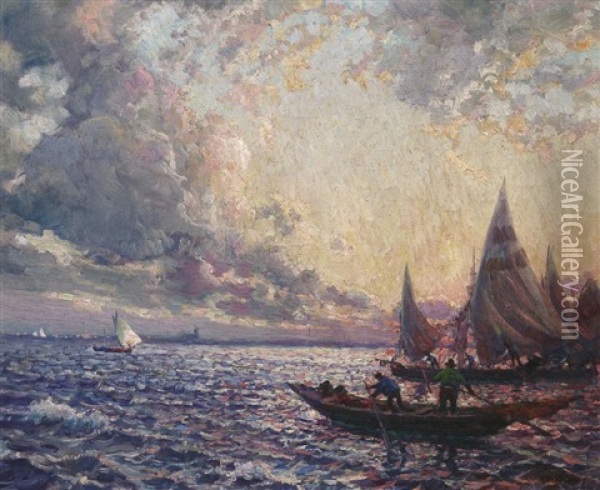 Abend In Der Lagune Vor Venedig Oil Painting - Camillo Bortoluzzi
