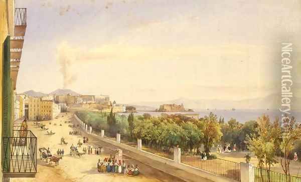 Riviera di Chiaia in Naples Oil Painting - Giacinto Gigante