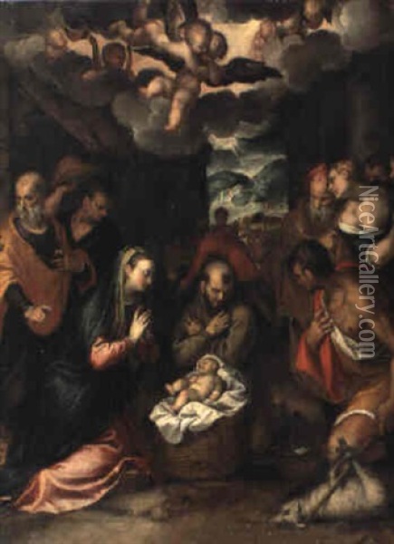Die Anbetung Des Kindes Oil Painting - Jacopo dal Ponte Bassano
