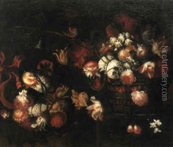 Blumenstilleben In Einem Flechtkorb Oil Painting - Andrea Belvedere