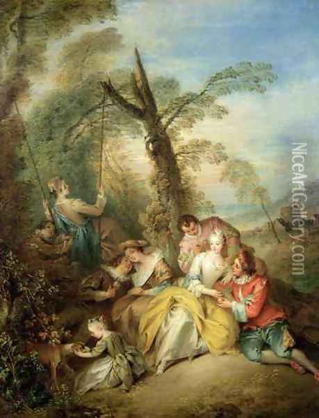 The Swing, 1730s Oil Painting - Jean-Baptiste Joseph Pater