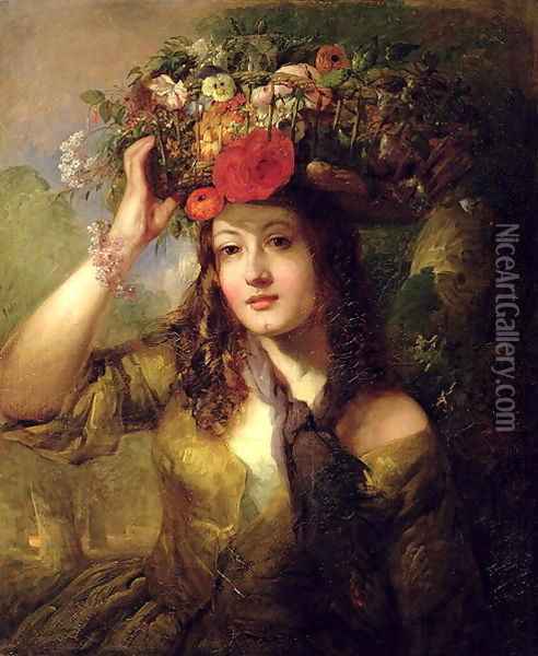 Miss Lewis as a Flower Girl Oil Painting - William Etty
