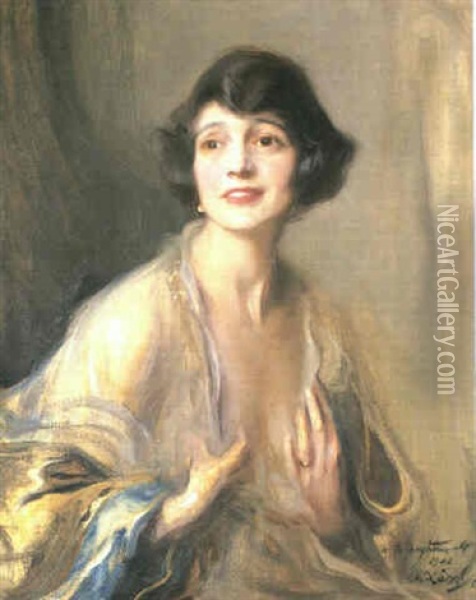 Portrait Of Helen Henschel, Lady Claughton Oil Painting - Philip Alexius De Laszlo