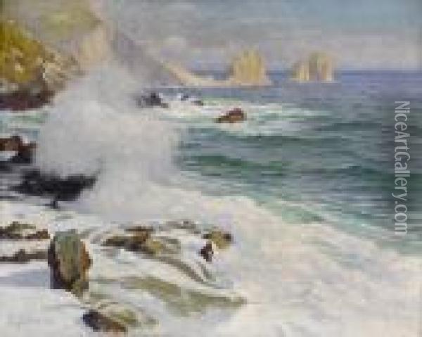 Capri-kuste Mit Den Faraglioni-felsen. Oil Painting - Paul von Spaun