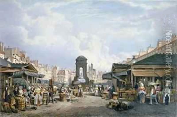 View of the Marche des Innocents Oil Painting - Philippe Benoist