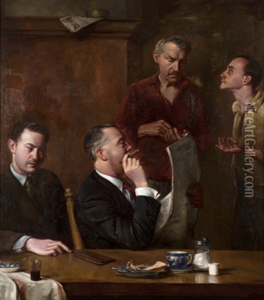 Four Men In A Restaurant Oil Painting - Antonia Meither Melville