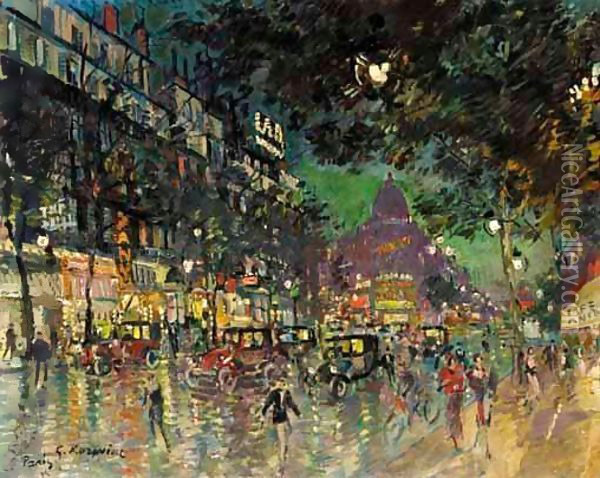 View Of The Boulevard Haussman, Paris Oil Painting - Konstantin Alexeievitch Korovin