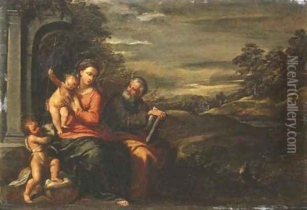 The Holy Family with the Infant Saint John the Baptist Oil Painting - Ippolito Scarsella (see Scarsellino)