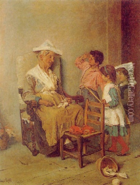 Teasing Grandmother Oil Painting - Antonio Rotta