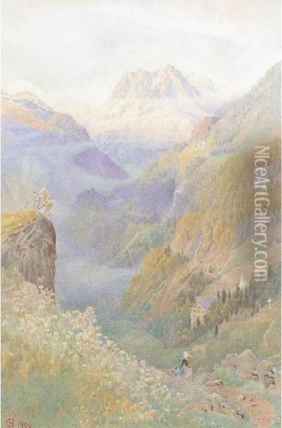 Mont Blanc From Finhaut Oil Painting - Harry Goodwin