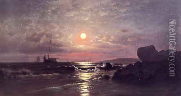 Moonrise on the New England Coast Oil Painting - Francis Augustus Silva