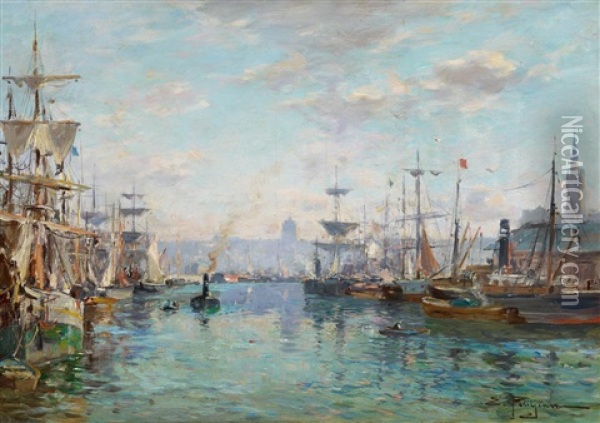 Hafen Von Rouen Oil Painting - Edmond Marie Petitjean