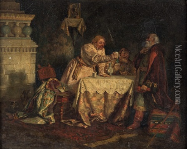Boyars Drinking Oil Painting - Feodor Feodorovich Bukholts
