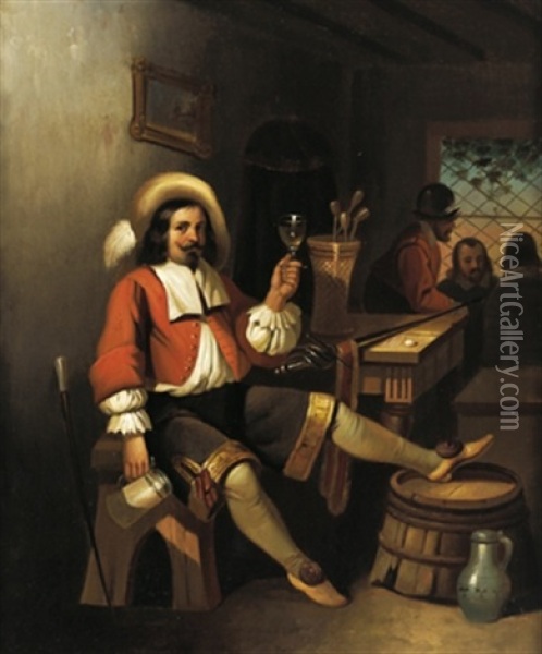 Musketier In Einer Gastschenke Oil Painting - Hendrik Jan Augustyn Leys