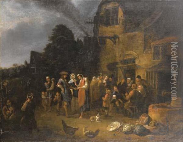 La Buona Ventura In Un Esterno Di Taverna Con Contadini E Animali Oil Painting - Richard Brakenburgh