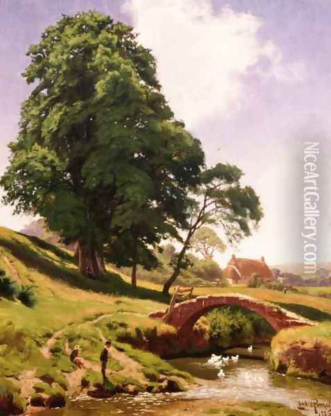 Ducks Below the Bridge Oil Painting - Cecil M. Round