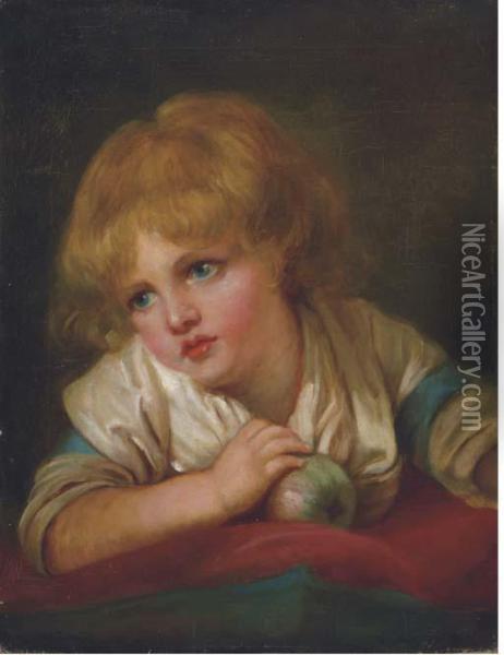 A Child With An Apple Oil Painting - Jean Baptiste Greuze