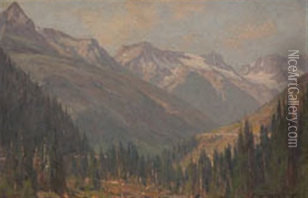 Mountainous Landscape (+ Mountain, Smllr; 2 Works) Oil Painting - Franz Biberstein