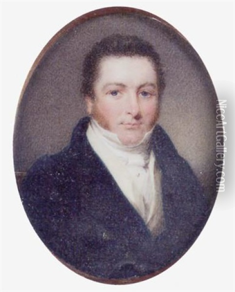 A Young Gentleman (mr. Philips?) In A Black Coat, White Waistcoat And Shirt Oil Painting - Thomas Hargreaves