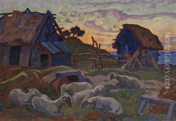 Resting Sheep Oil Painting - Anatoly Dmitrievich Kaigorodov