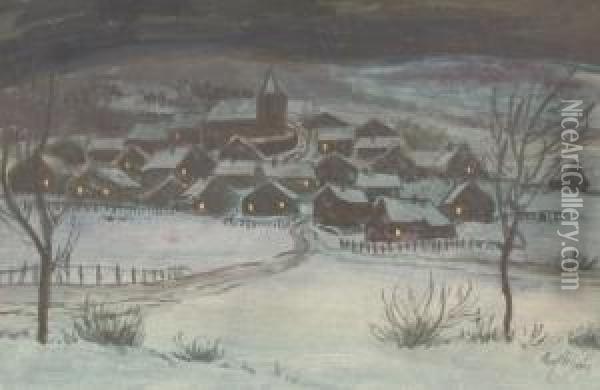 Abendliche Dorfansicht Im Winter Oil Painting - Carl Nonn