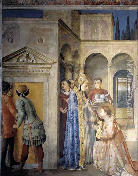 St Sixtus Entrusts the Church Treasures to Lawrence Oil Painting - Giotto Di Bondone