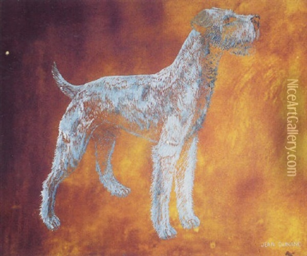 Fox Terrier Blanc Sur Fond Rouge Oil Painting - Jean Dunand