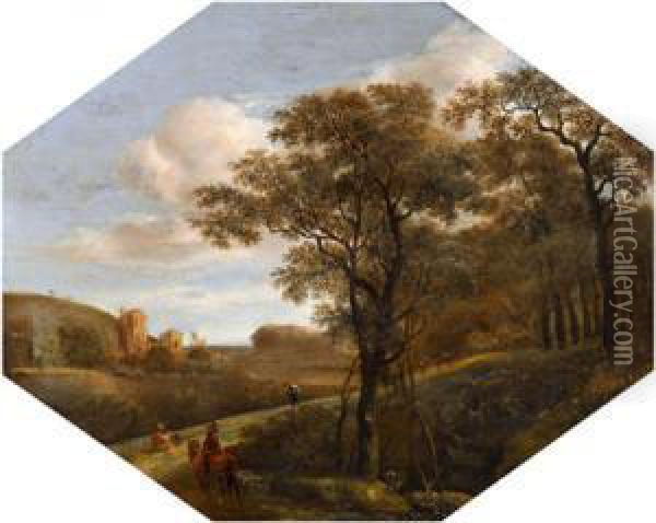 Paesaggio Boschivo Con Castello E Figure Oil Painting - Pieter Jansz. van Asch