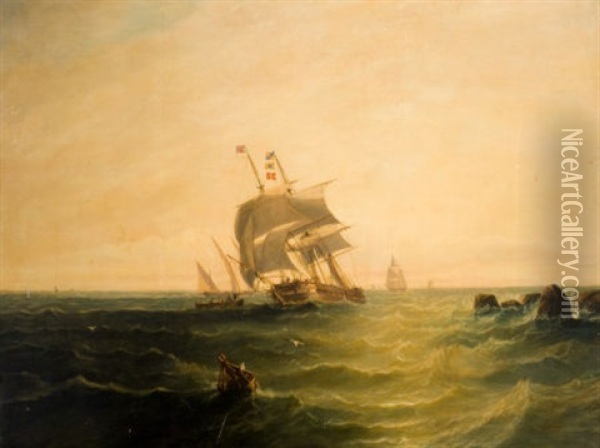 Sailing In Rough Waters Oil Painting - John Wilson Carmichael