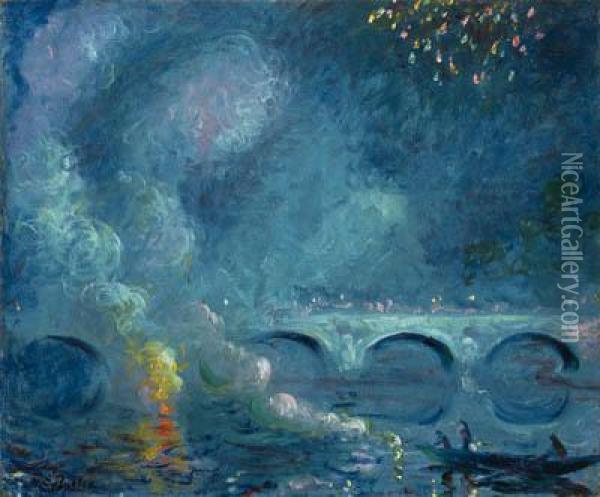 Fireworks, Vernon Bridge Oil Painting - Theodore Butler