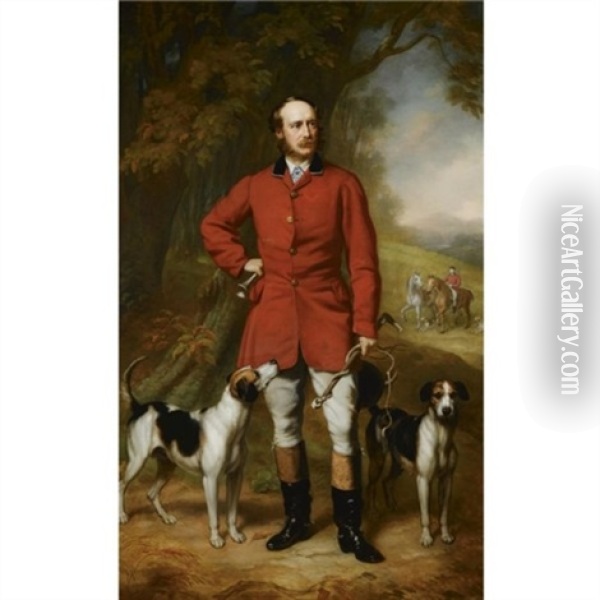 Portrait Of A Huntsman And His Hounds In A Landscape Oil Painting - John Lindsay Lucas