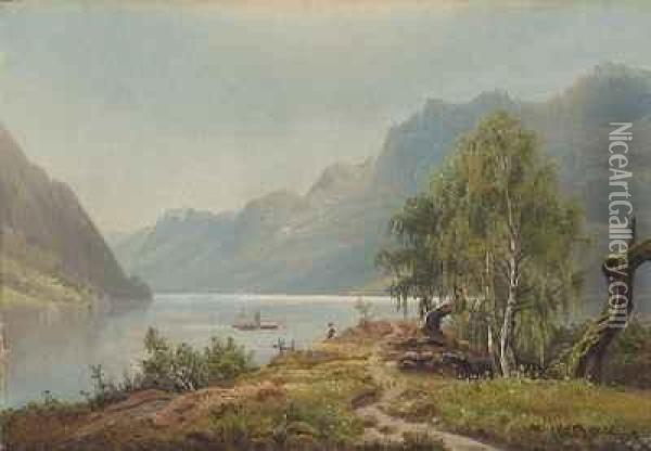 Sommerliche Fjordlandschaft Mit Dampfer Oil Painting - Magnus Thulstrup Bagge