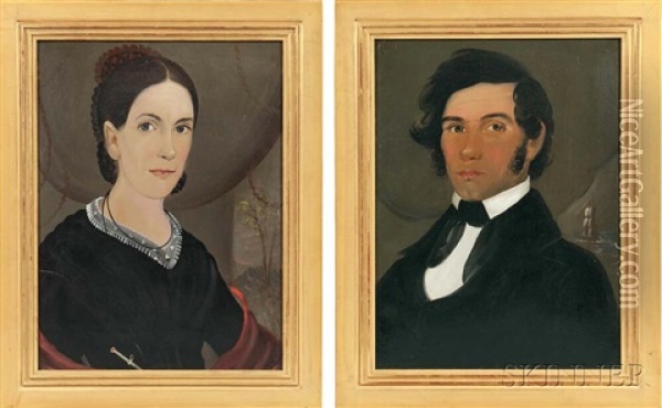 Pair Of Portraits, Possibly A Portuguese Sea Captain And His Wife Oil Painting - William Matthew Prior