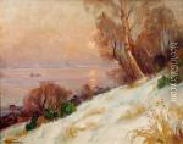Kystlandskap Med Robat, Vinter Oil Painting - Thorolf Holmboe