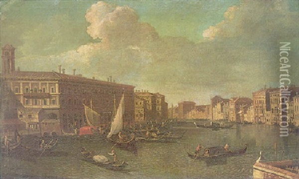 A View Of The Grand Canal Looking North From The Rialto Bridge Oil Painting - Giovanni Richter