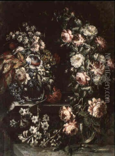 Bouquet De Fleurs Et De Roses Oil Painting - Domenico Bettini