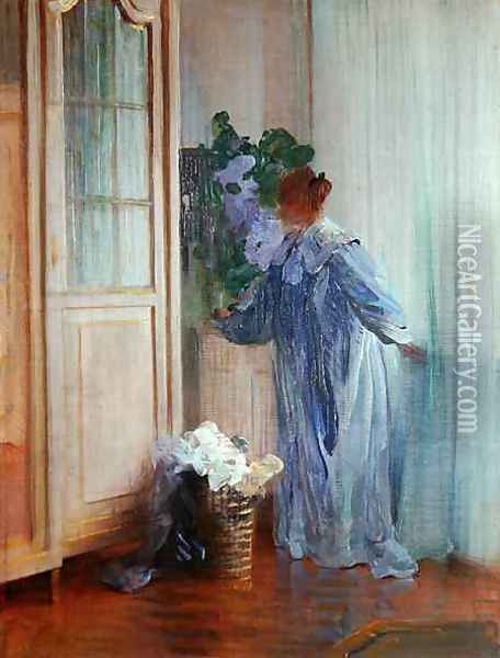 The Wife of the Painter at the Window Oil Painting - Curt Herrmann