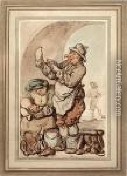 A Boot Black And His Wife Oil Painting - Thomas Rowlandson