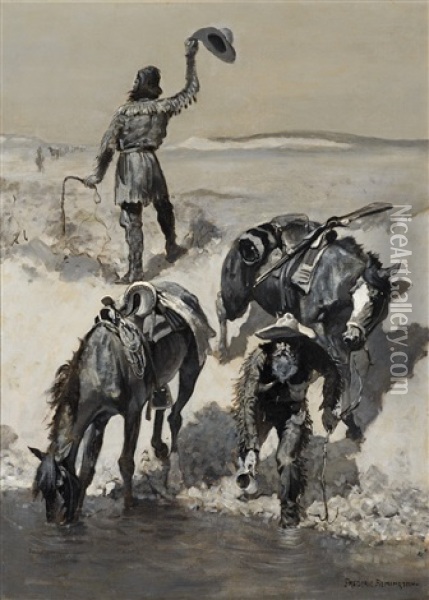Water! Oil Painting - Frederic Remington