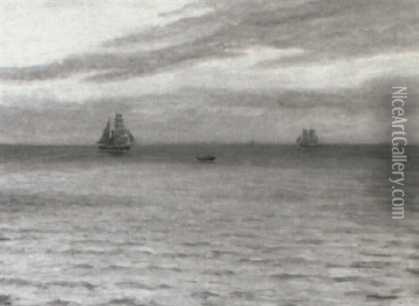 Marine Med Skibe Pa Havet Oil Painting - Carl Ludvig Thilson Locher