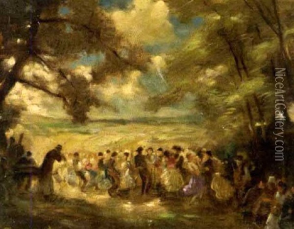 Feiernde Gesellschaft Am Waldrand (no) Oil Painting - Anton Ruzicka-Lautenschlaeger